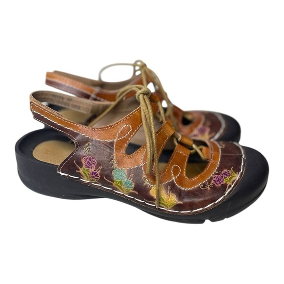 L’Artiste By Spring Step Women’s Vesta Leather Floral Slingback/Lace Sandals - Picture 1 of 8